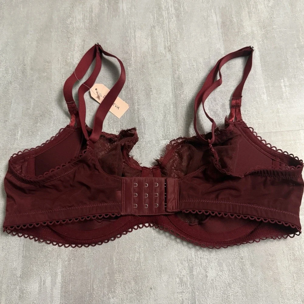 Dobreva Sheer Lace Bra Size‎ 38C Wine Red Convertible Racer Strap Brand New